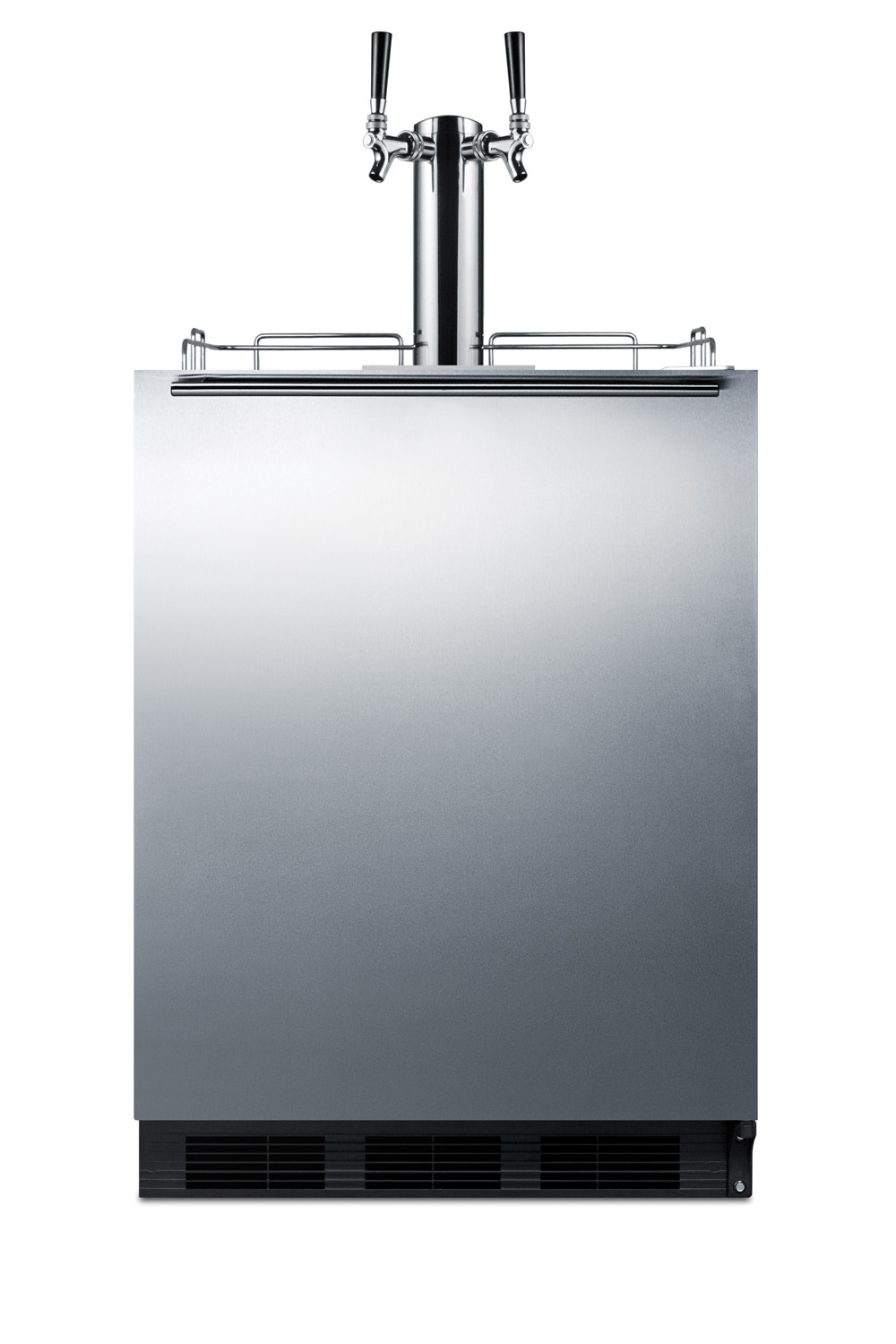 Built-in undercounter ADA height commercially listed dual tap cold brew coffee dispenser with panel-ready door and black cabinet